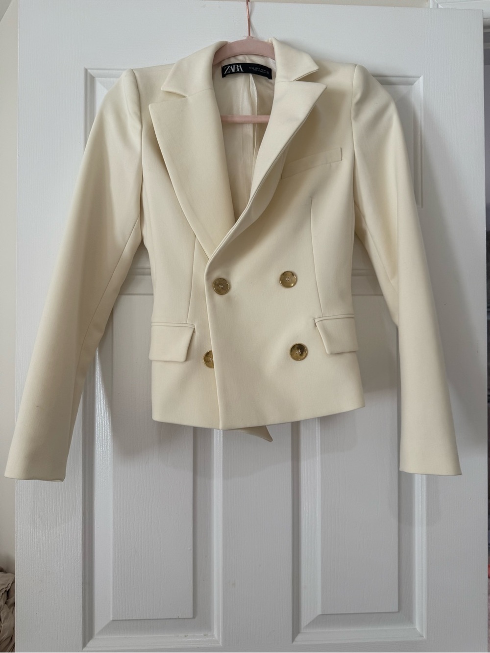 Zara Ivory Double-Breasted Suit - Blazer and Pants
